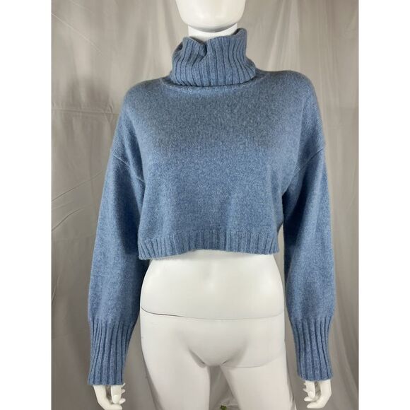 Sablyn Sweaters - Sablyn Silvia Cropped Cashmere Turtleneck Sweater Blue XS